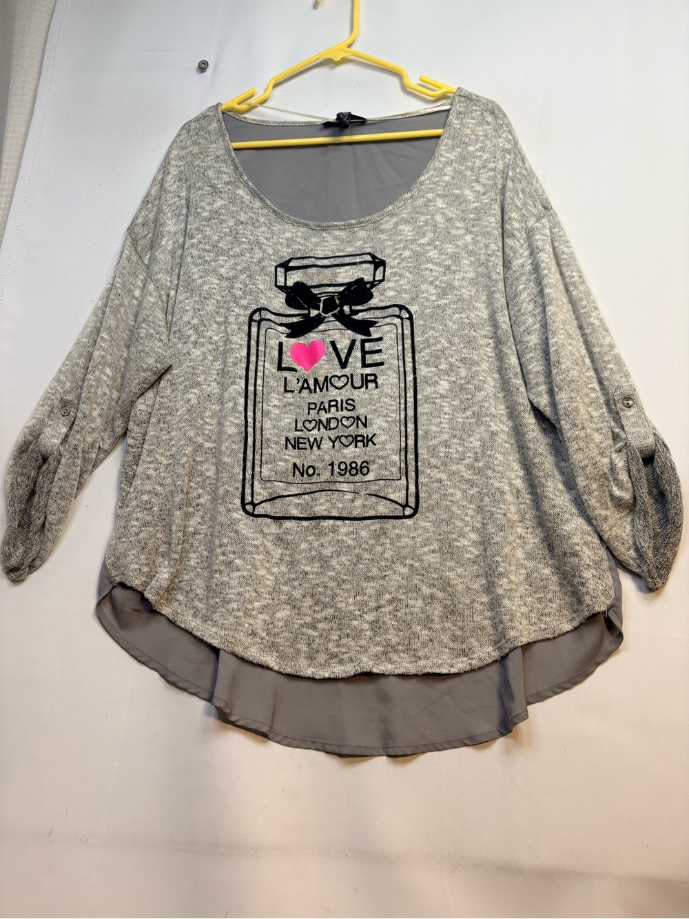 Style & Co. Grey Layered Tunic Sweatshirt with Pink Heart Graphic size 3x